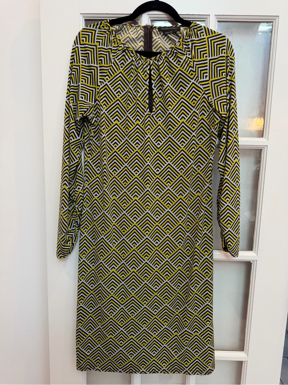 Vintage BCBGMAXAZRIA Y2K Retro Geometric Shift Dress Gold & Brown Size Large L